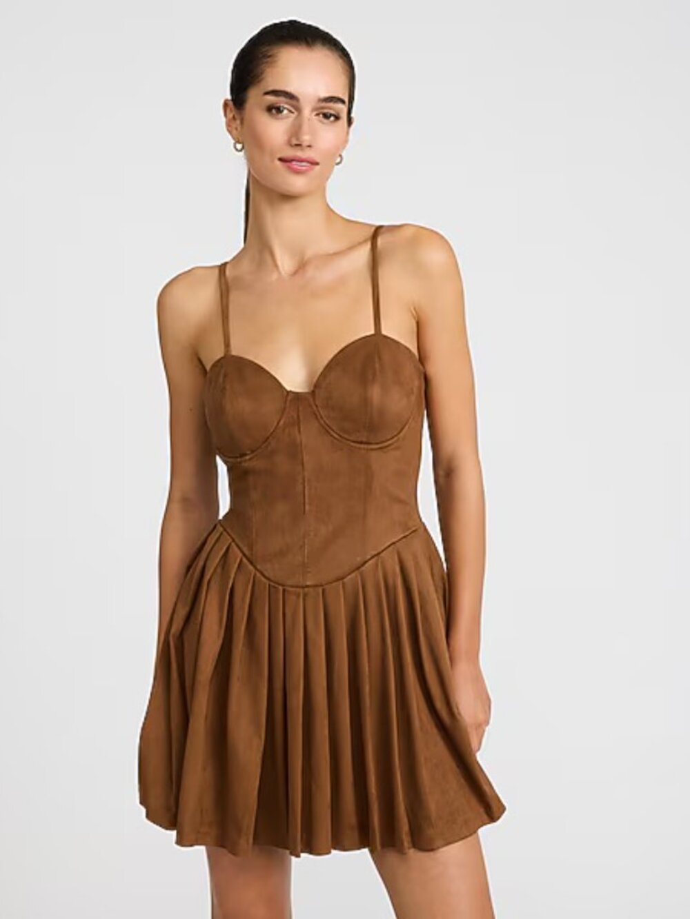 Express Faux Suede Sweetheart Corset Pleated Mini Dress | NWT | Size Large